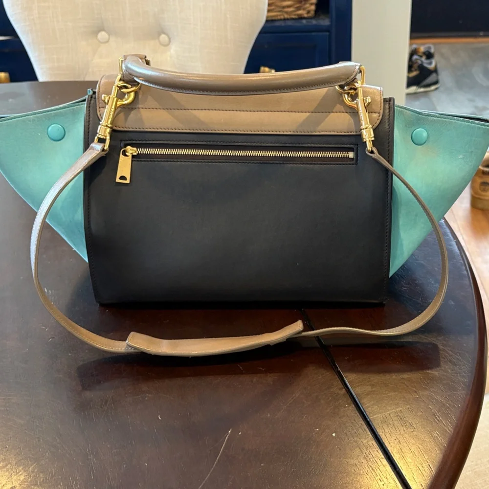 Celine Tricolor Satchel in Brown, Black, and Teal - Picture 2 of 14